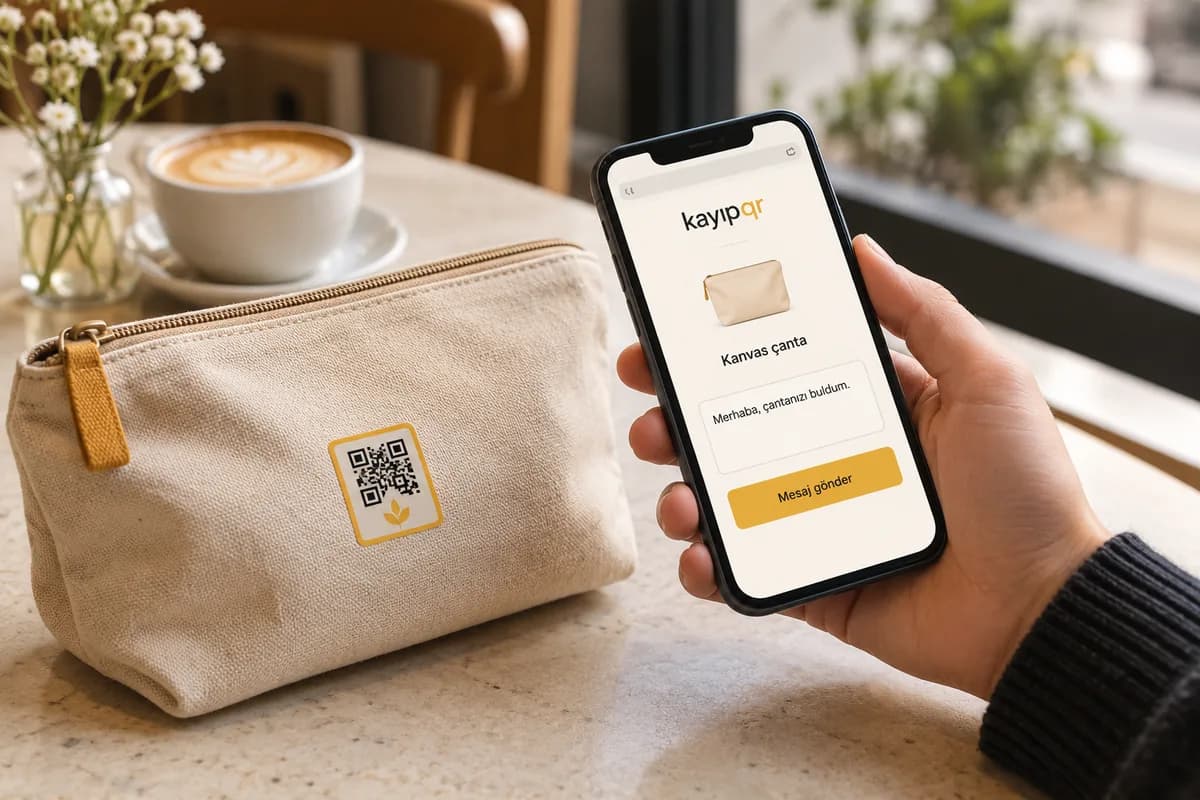 QR etiketli çantayı bulan kişinin telefondan sahibine mesaj göndermesi